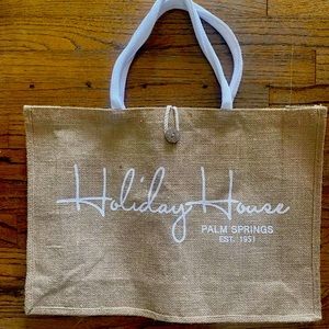 Holiday House Palm Springs Jute Tote Bag Large New Button Closure